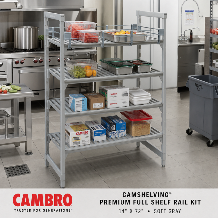 Product image #2 for Cambro Camshelving Premium Full Shelf Rail Kit, 14 Inch x 72 Inch, Soft Gray