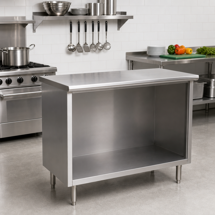 Product image #2 for Eagle Spec-Master Open Front Enclosed Base Worktable, 72 Inch x 30 Inch, 14-Gauge 304 Stainless Steel Flat Top