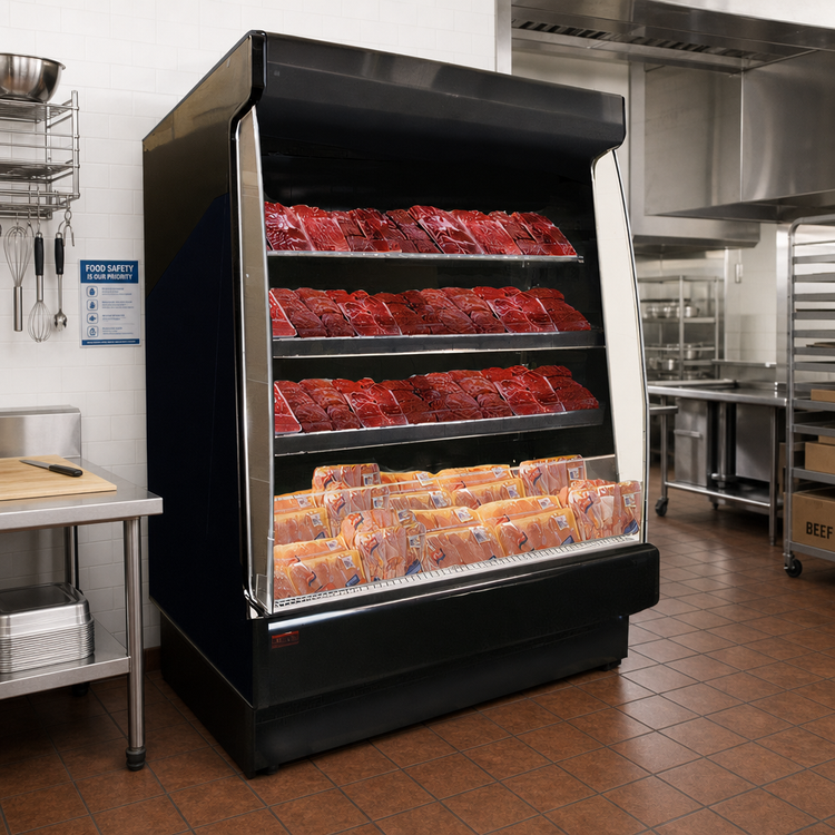 Product image #2 for Howard-McCray Packaged Meat Low-Base Remote Open-Air Merchandiser, 51-Inch Wide, Black, 3-Tier Shelving
