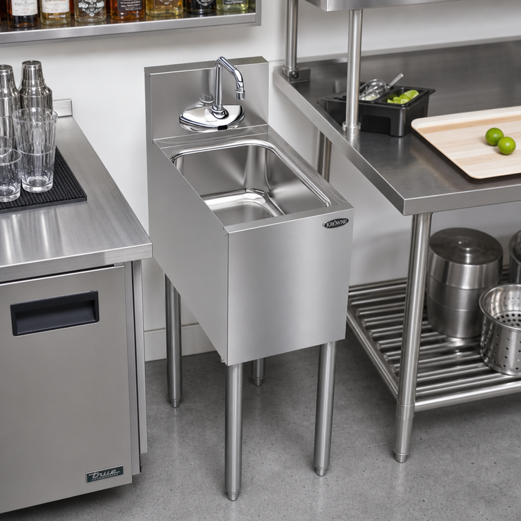 Product image #2 for Krowne Royal Series Freestanding Underbar Hand Sink with Electronic Sensor Faucet, 1 Compartment, 12 x 19 Inch