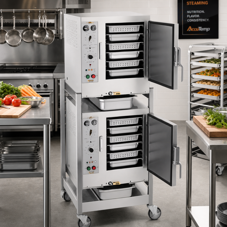 Product image #2 for AccuTemp Steam'N'Hold Two-Compartment Electric Boilerless Connectionless Vacuum Steamer with Stand and Casters