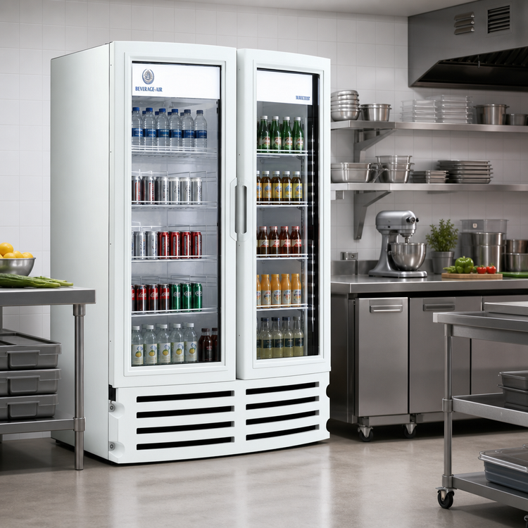 Product image #2 for Beverage-Air Marketeer 16.77 Cu. Ft. White Two-Door Reach-In Glass Door Merchandiser