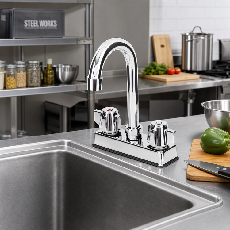 Product image #2 for Steel Works Stainless Deck-Mount Gooseneck Faucet, 4-Inch Centers, 6-Inch Spout