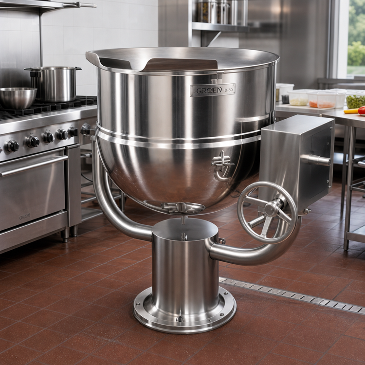 Product image #2 for Groen D-60 60-Gallon Direct Steam Tilting Kettle with 2/3 Jacket and Pedestal Base