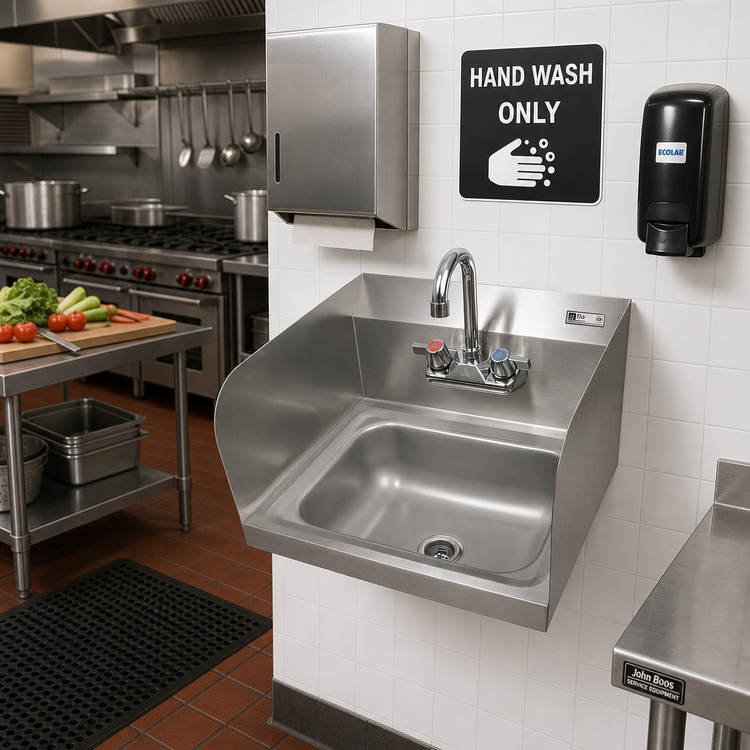 Product image #2 for John Boos Pro-Bowl Wall-Mounted Stainless Steel Hand Sink, 14 x 10 x 5 Inch Bowl, Faucet Included