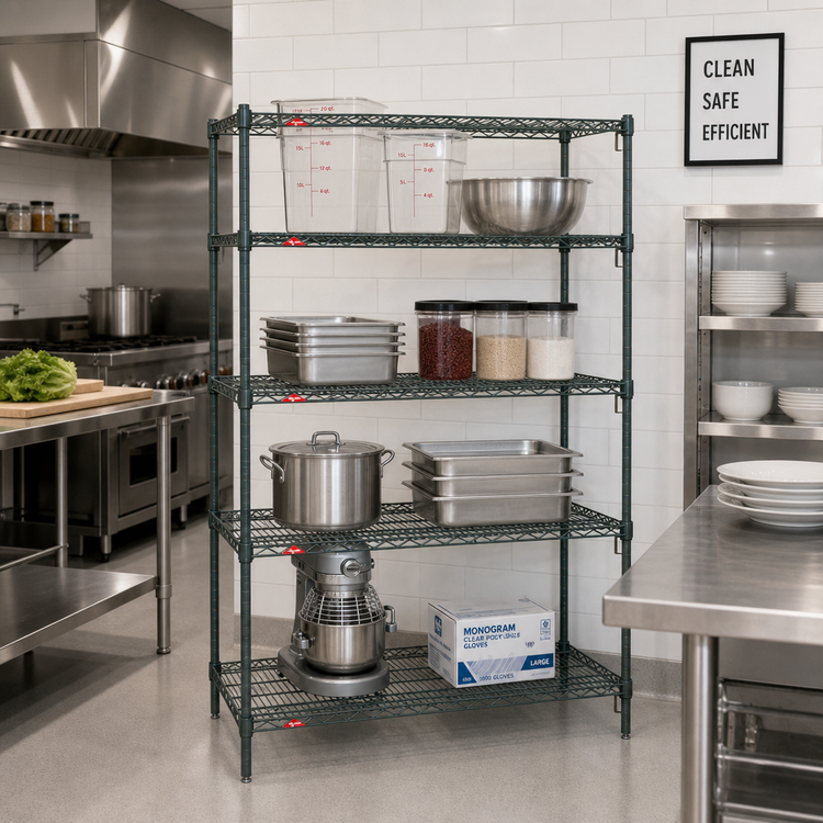 Product image #3 for Metro Super Adjustable Super Erecta Starter Shelving Unit, 24"W x 18"D x 63"H, 4 Wire Shelves, Metroseal 3 Green Epoxy-Coated