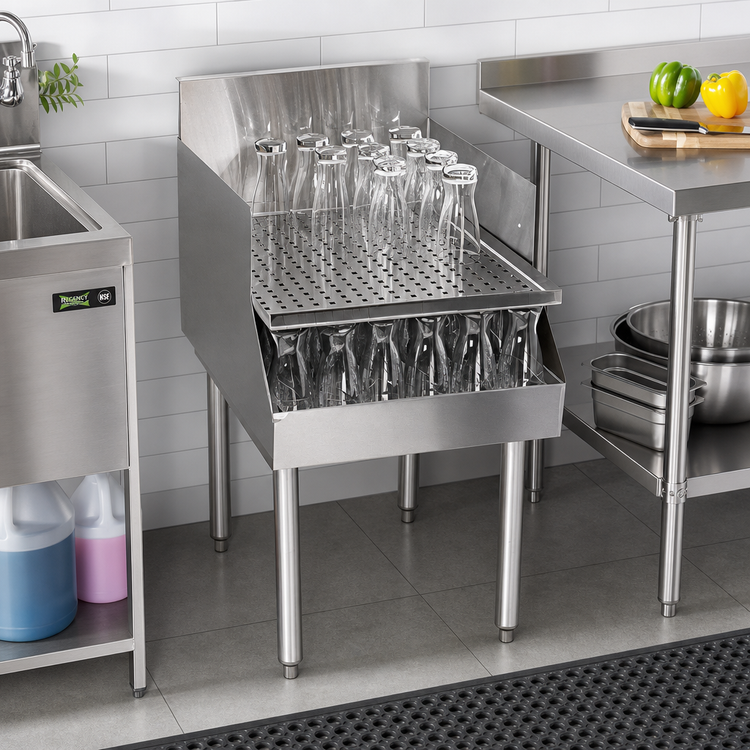 Product image #2 for CHOICE Freestanding Stainless Steel Recessed Drainboard with Backsplash and Removable Perforated Shelf, 18 Inch x 24 Inch