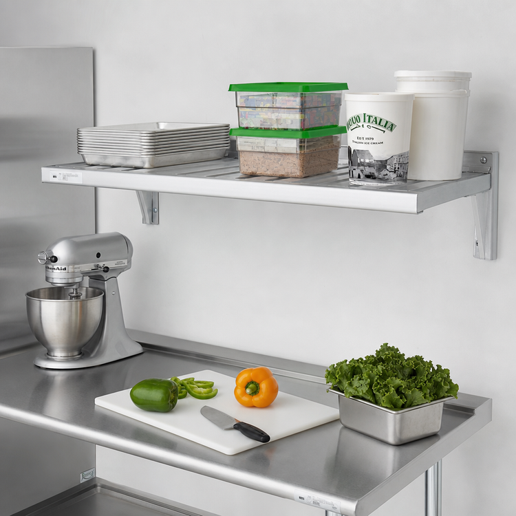 Product image #2 for New Age 48 Inch Wall-Mounted T-Bar Shelf, 20 Inch Deep, Aluminum, 600 lb Capacity