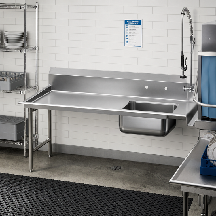 Product image #2 for Advance Tabco Straight-Soil Left-Hand Dishtable with Pre-Rinse Sink, 83W x 30D, 14-Gauge 304 Stainless Steel