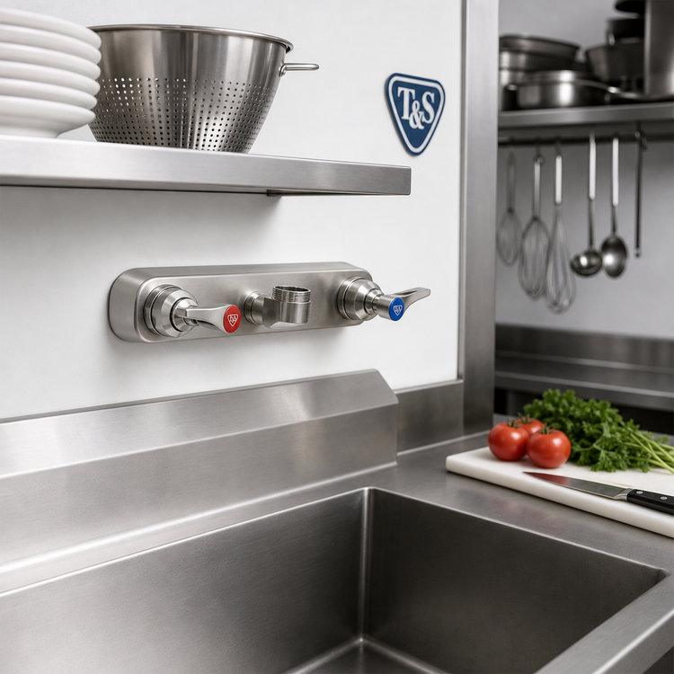 Product image #2 for T&S Brass EverSteel 8-Inch Centers Wall Mount Stainless Steel Workboard Mixing Faucet, Less Nozzle