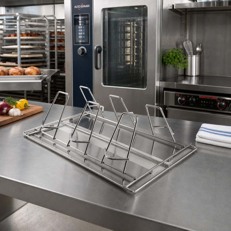 Product image #3 for Alto-Shaam 6-Piece Stainless Steel Self-Trussing Chicken Rack with Drip Guard for Combitherm 10-20 Ovens