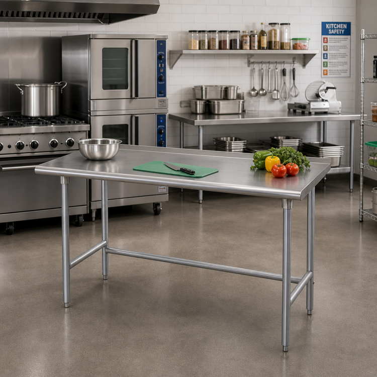 Product image #2 for Advance Tabco 72 Inch x 24 Inch 304 Stainless Steel Top Work Table with 1-1/2 Inch Rear Up-Turn and Galvanized Base