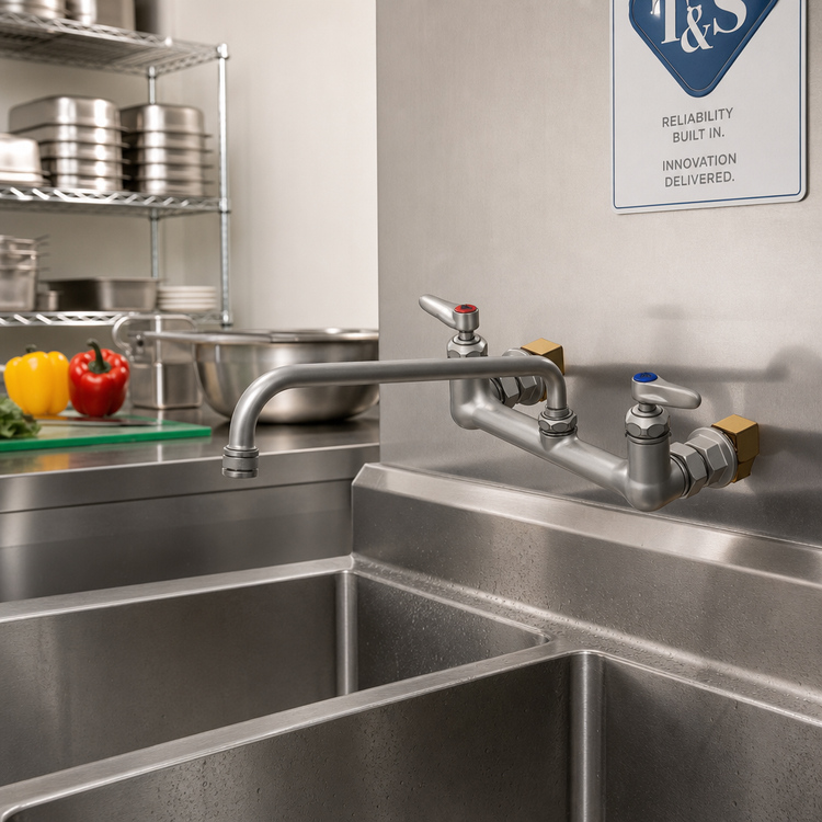 Product image #2 for T&S Brass Wall Mount Mixing Faucet with 12-Inch Swing Nozzle and 8-Inch Adjustable Centers