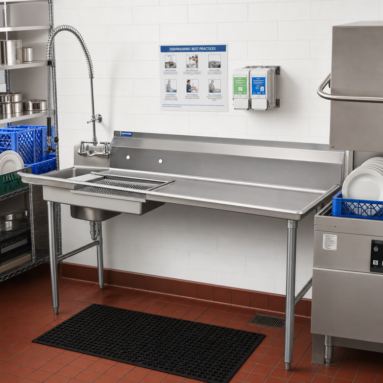 Product image #2 for Sapphire Manufacturing 96-Inch Straight Soiled Dish Table with Right-to-Left Operation and Pre-Rinse Sink