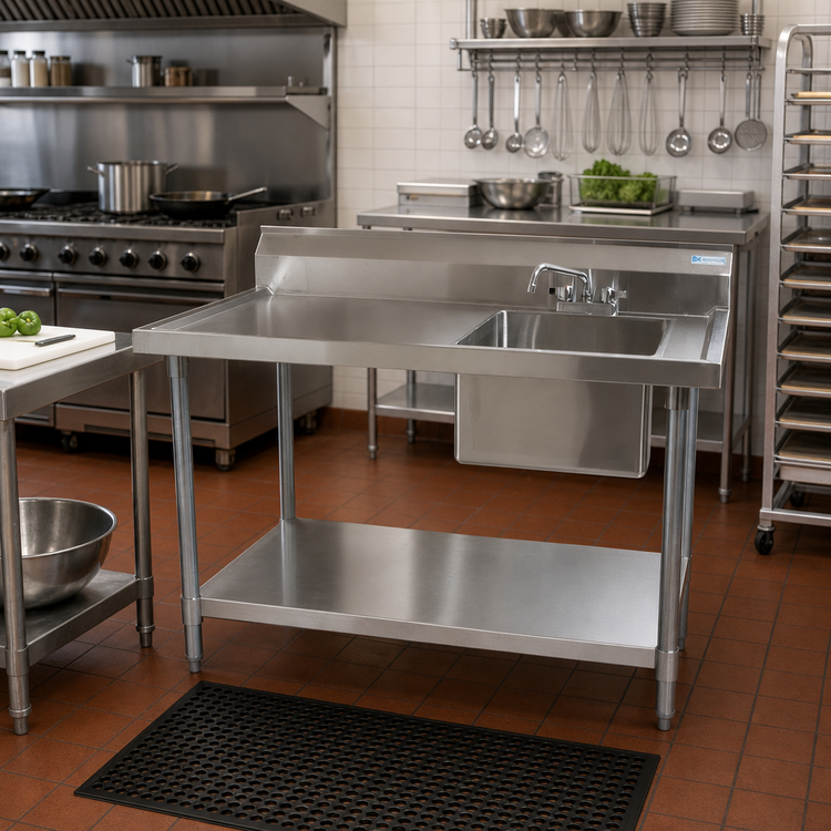 Product image #2 for BK Resources 60-Inch Stainless Steel Sink Table with Right-Side Prep Sink, 6-Inch Backsplash, and Undershelf