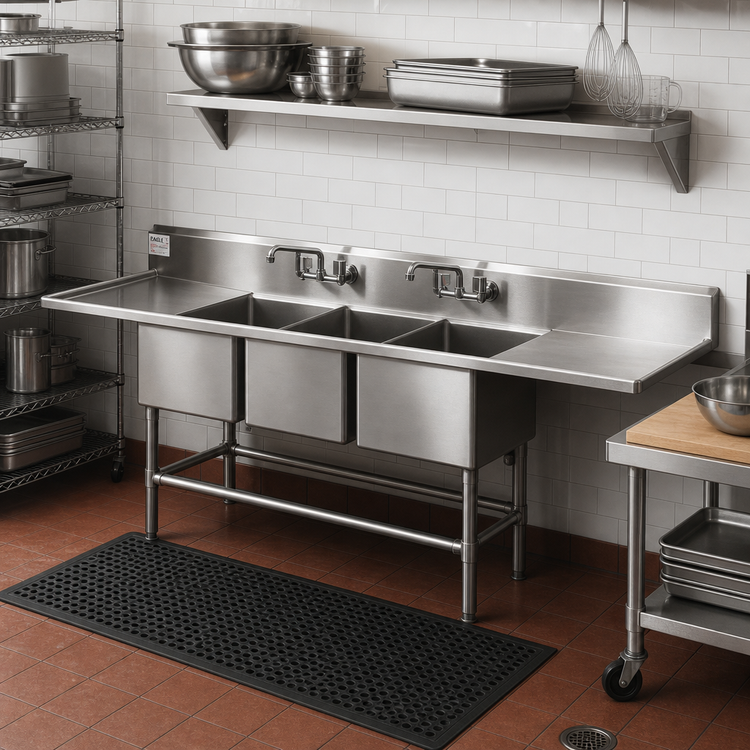 Product image #2 for Eagle Spec-Master FN Series 3-Compartment Stainless Steel Sink with 30 Inch Right Drainboard and 24x24x14 Inch Bowls