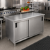 Thumbnail image #2 for Advance Tabco Special Value Enclosed Work Table with Cabinet Base, Mid-Shelf and Sliding Doors, 84 x 24 Inches, 16-Gauge 304 Stainless Steel Top