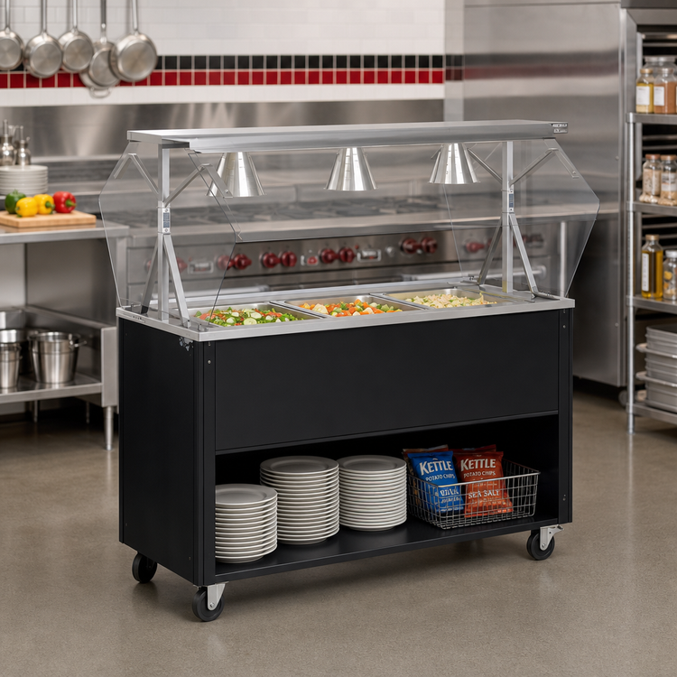 Product image #2 for Vollrath 2-Series Affordable Portable™ 3-Pan Non-Refrigerated Cold Food Station with Buffet Breath Guard and Open Storage Base