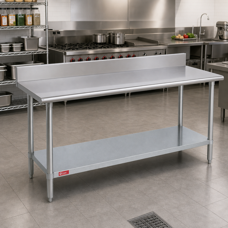 Product image #2 for Duke Manufacturing 84-Inch x 24-Inch Stainless Steel Commercial Work Table with 5-Inch Riser and Galvanized Undershelf