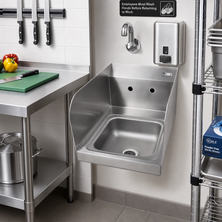 Product image #2 for John Boos Pro-Bowl Wall-Mount Stainless Steel Hand Sink with Left and Right Side Splashes, 9 x 9 x 5 Inch Bowl