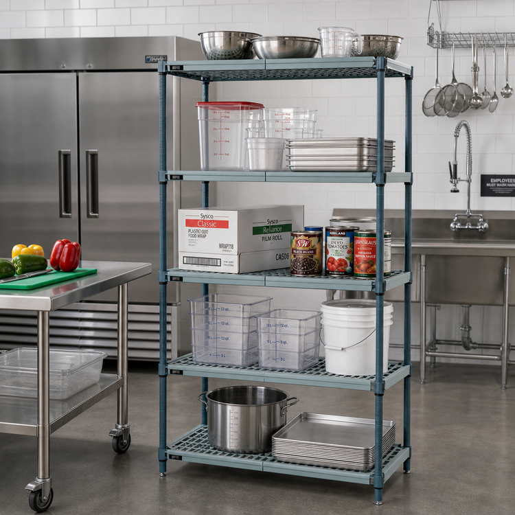 Product image #2 for Quantum 36" W x 24" D x 63" H Stationary 5-Tier Wire Plastic Mat Shelving Unit