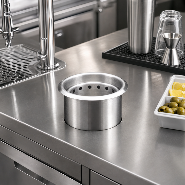 Product image #2 for Krowne Drop-In Stainless Steel Dipper Well with Overflow Insert, Fits 6-1/2-Inch Hole, 1/2-Inch NPS Inlet