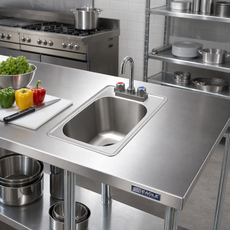 Product image #2 for Eagle Group Single-Compartment Self-Rimming Drop-In Sink, 16 x 14 x 9-1/2 Inch Bowl, 20/304 Stainless Steel