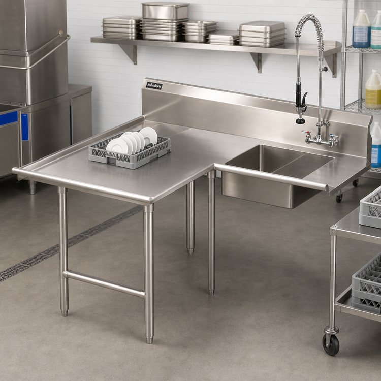 Product image #2 for John Boos Pro-Bowl L-Shaped Soiled Landing Dishtable with 20" x 20" x 8" Sink Bowl, Left-to-Right, 70" Machine-to-Corner x 96" Corner-to-End