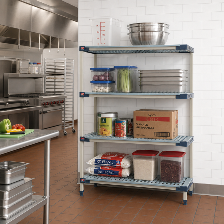 Product image #2 for MetroMax 4 Add-On Open Grid Polymer Shelving Unit, 36"W x 18"D x 74"H, 4 Shelves