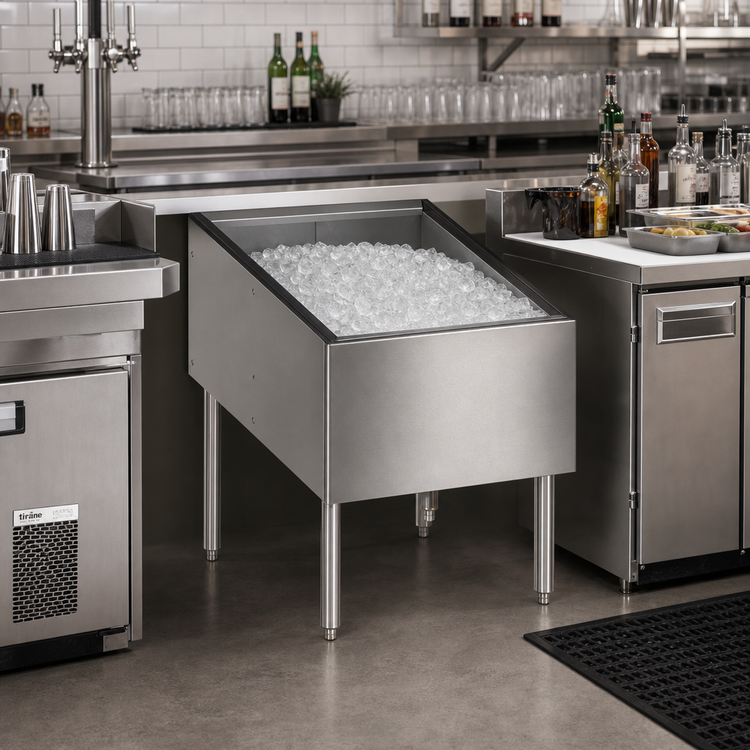Product image #2 for CHOICE Underbar Pass-Thru Ice Bin with Built-In 10-Circuit Cold Plate, 24 x 38 Inches, 175 lb Capacity
