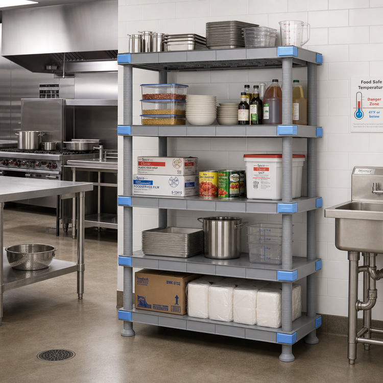 Product image #2 for Quantum Millenia 72"W x 18"D x 74"H 5-Shelf Solid Polymer Stationary Starter Shelving Unit with Dunnage Stand
