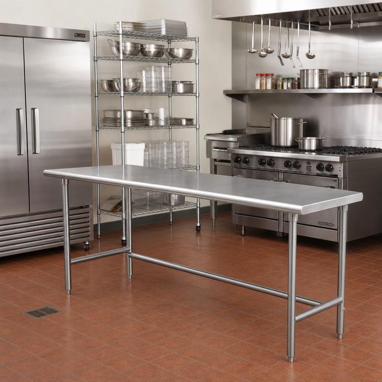 Product image #2 for Advance Tabco 108-Inch x 24-Inch 16-Gauge 304 Stainless Steel Flat Top Work Table with Open Base