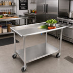 Thumbnail image #2 for John Boos DST6-3037SSW-C 36-7/8"W Stainless Steel Sorting Table with Raised Edge, Undershelf & Locking Casters