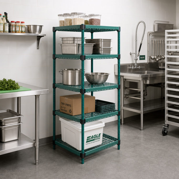 Product image #2 for Eagle Group QuadPlus 5-Tier Stationary Wire Shelving Starter Unit, 36 x 24 x 74 Inches, Green Epoxy Finish