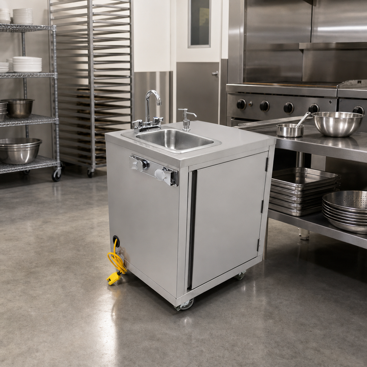 Product image #2 for Mobile Self-Contained Stainless Steel Hand Sink with 5-Gallon Fresh Water Tank and 6-Gallon Waste Water Tank