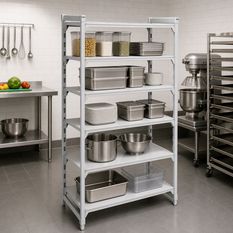 Product image #3 for Cambro Camshelving Premium 5-Shelf Solid Stationary Starter Unit, 21" x 36" x 84", Speckled Gray