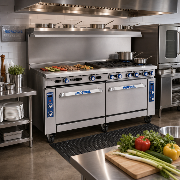 Product image #2 for Imperial Pro Series IR-4-G48-CC 72" Gas Restaurant Range with 4 Open Burners, 48" Griddle, and 2 Convection Ovens