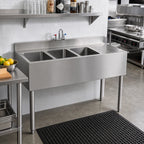 Thumbnail image #2 for Krowne Silver Series 18-43L Three-Compartment Stainless Steel Bar Sink with Right Drainboard and Wall-Mount Faucet, 48 x 18.5 Inches