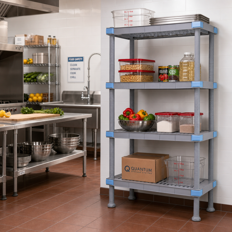 Product image #2 for Quantum Millenia 60W x 24D x 62H Polymer Shelving Unit with 4 Open and 1 Solid Grid Shelves
