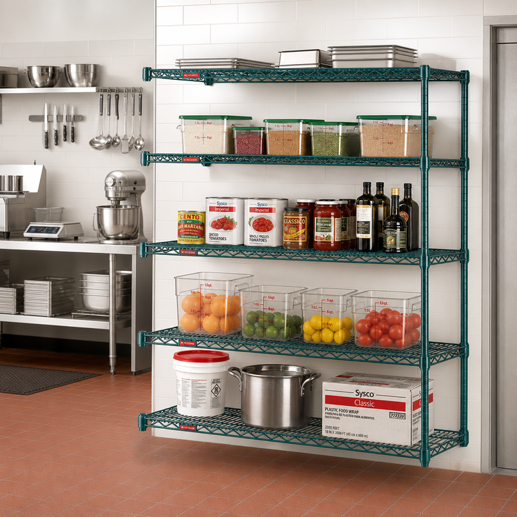 Product image #2 for Eagle Group Valu-Gard 5-Tier Add-On Wire Shelving Unit, 60W x 24D x 74H, Green Epoxy Finish