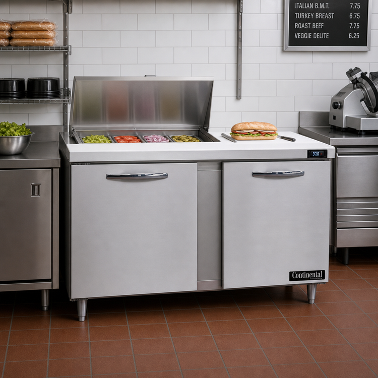 Product image #2 for Continental Refrigerator D60N12M Designer Line 60" Two-Section Mighty Top Sandwich Prep Table
