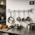 Thumbnail image #2 for Advance Tabco 48-Inch Wall-Mounted Single Bar Aluminum Pot Rack with 9 Plated Double Hooks