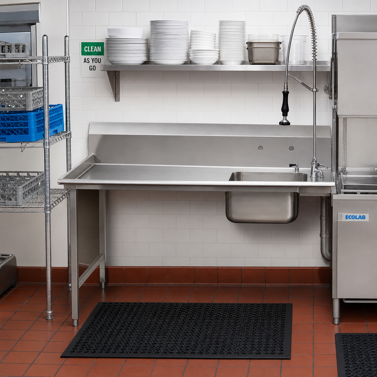 Product image #2 for Advance Tabco Special Value Series 35-Inch Straight-Soil Left-Attach Dishtable with Pre-Rinse Sink and 10-1/2-Inch Backsplash
