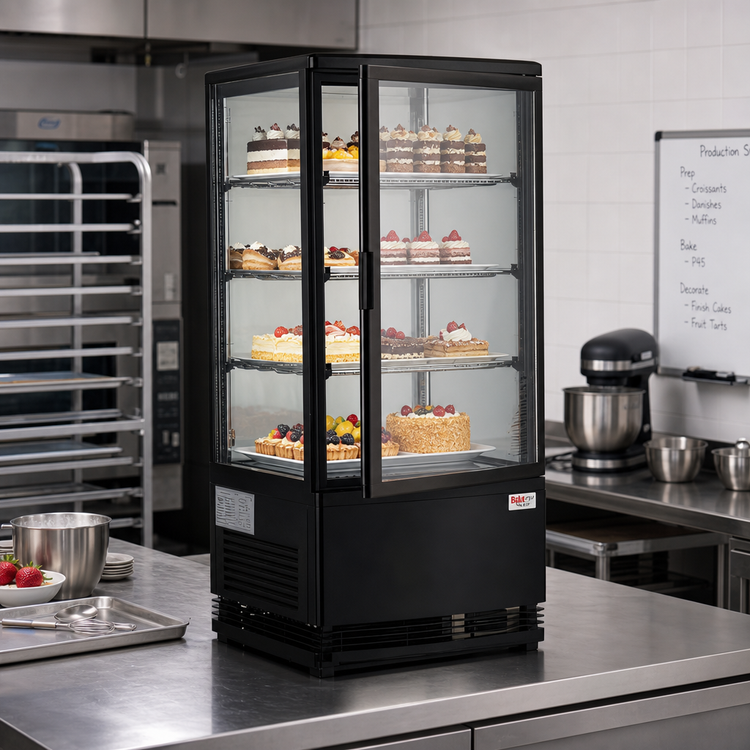 Product image #2 for BakeryXpress Countertop Pass-Thru Refrigerated Display Case with Double Glass Doors and 3 Shelves