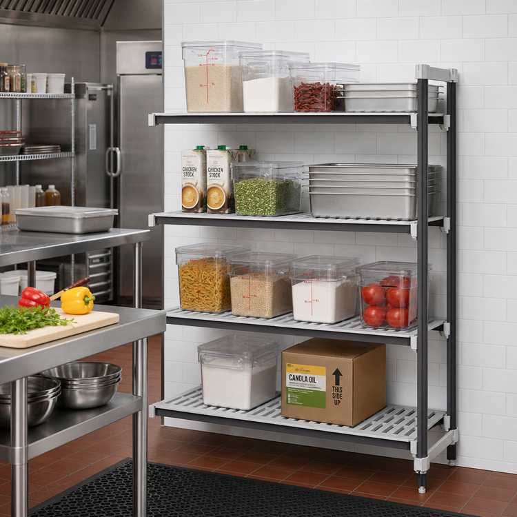 Product image #2 for Cambro Camshelving Elements XTRA 18"W x 36"L x 84"H 4-Tier Vented Stationary Add-On Polymer Shelving Unit