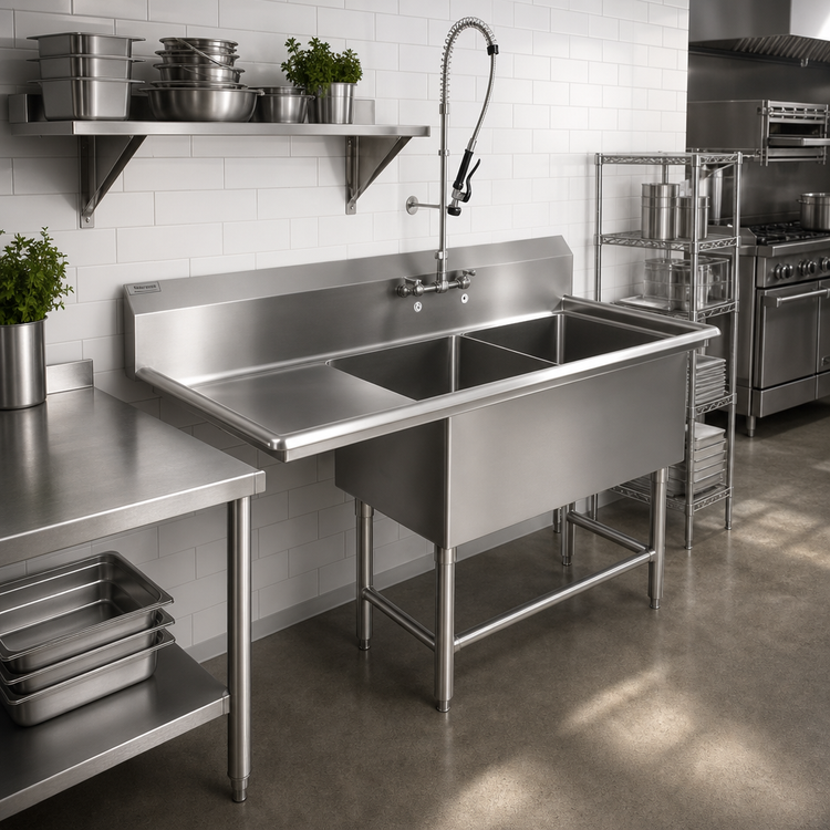Product image #2 for John Boos Pro-Bowl 2-Compartment Commercial Sink with 24-Inch Left Drainboard, 16-Gauge Stainless Steel