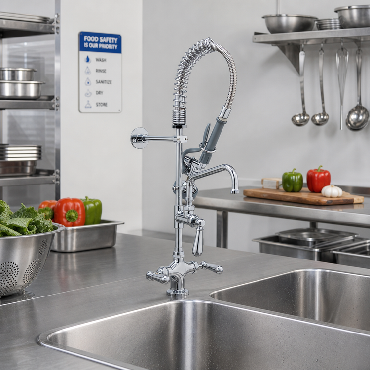 Product image #2 for T&S Brass Mini Pre-Rinse Unit, Single-Hole Deck Mount, 6" Swing Nozzle, 1.42 GPM Spray Valve