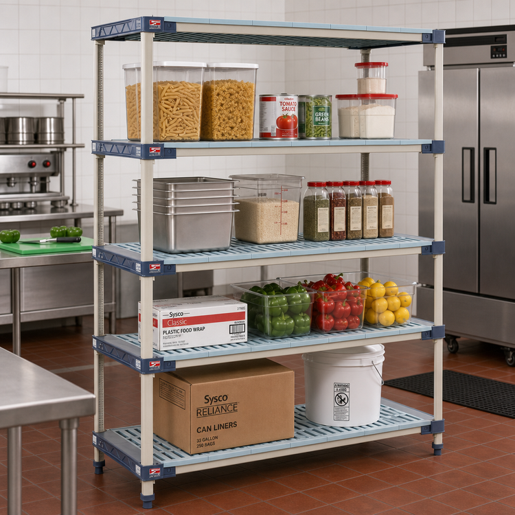 Product image #2 for MetroMax 4 All-Polymer Starter Shelving Unit with 4 Open Grid Shelves, 48W x 18D x 74H