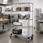 Thumbnail image #2 for Quantum M2436CG47 Mobile Wire Shelving Cart, 36"W x 24"D x 80"H, Chrome, 3 Wire and 1 Solid Galvanized Steel Shelf