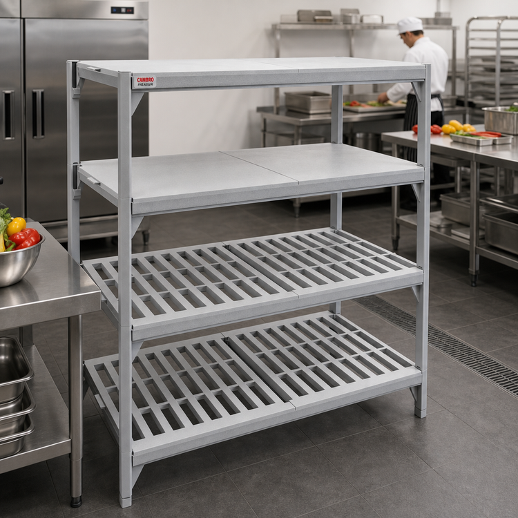 Product image #3 for Cambro Camshelving Premium 24" x 36" Vented and Solid 4-Shelf Polymer Shelf Kit
